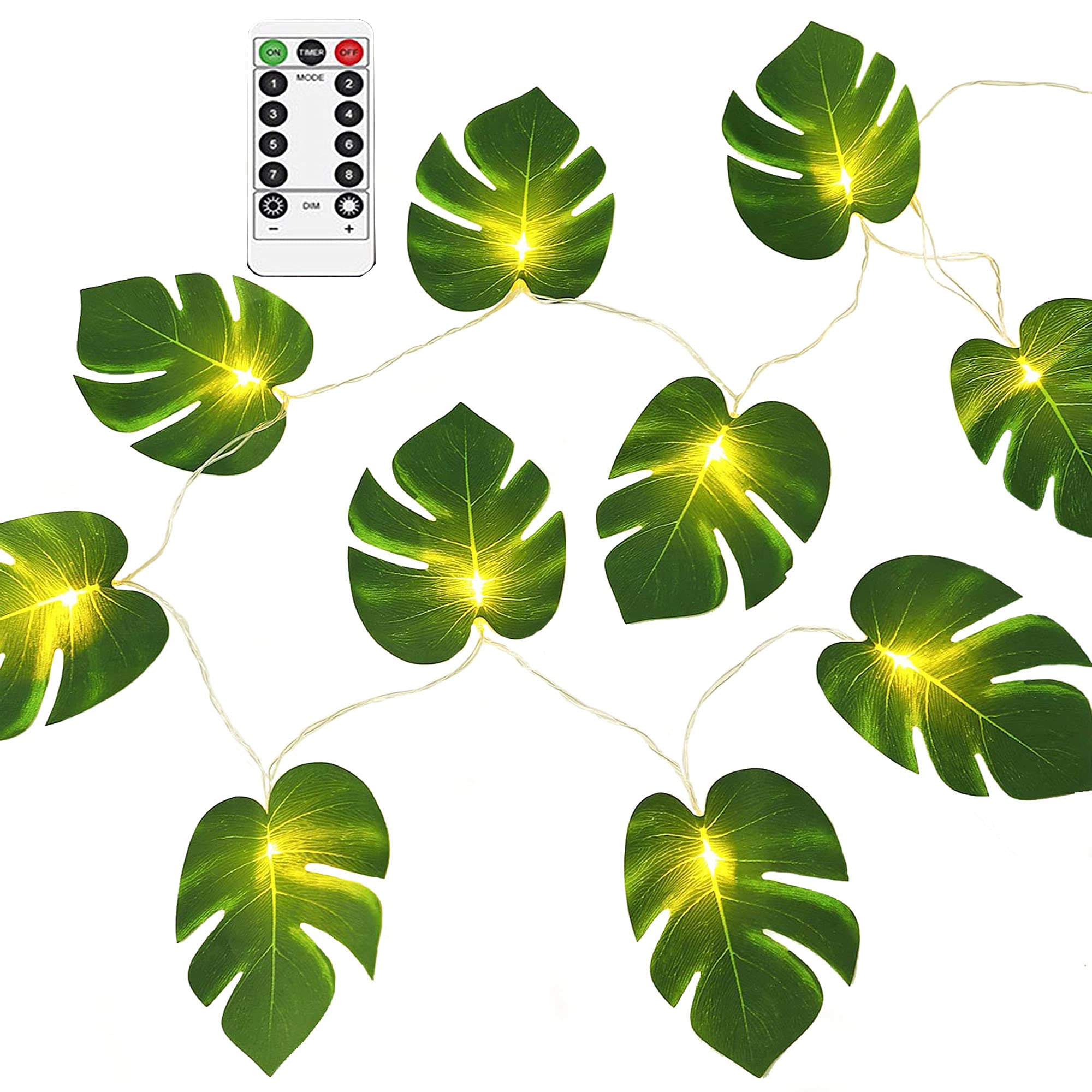 Dreamworth Monstera Leaf String Lights,20 Ft 40 LEDs Artificial Palm Leaves Wall Hanging Vine Leaf Lights Battery Operated Green Leaf Fairy Lights for Christmas Bedroom and Courtyard Park