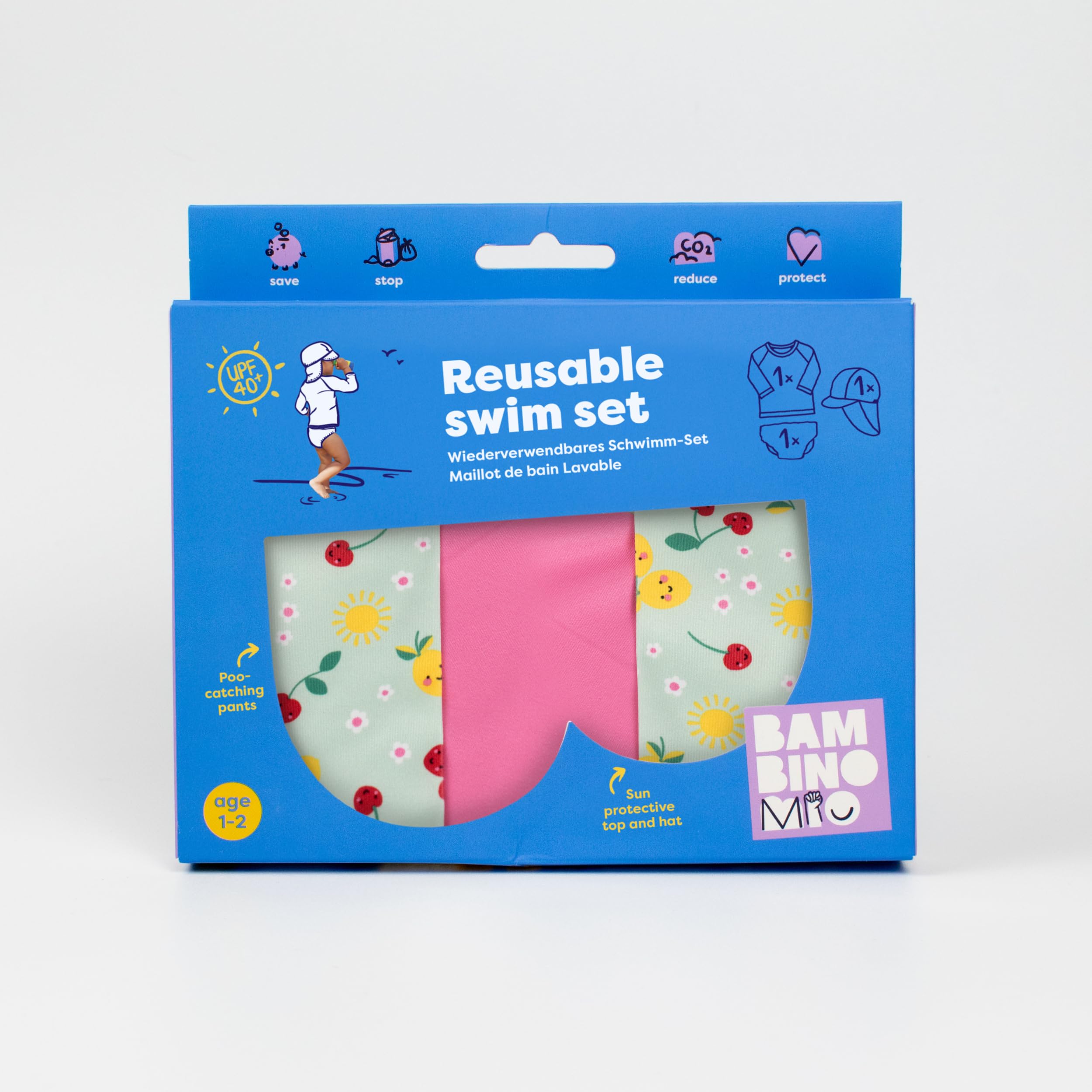 Bambino Mio Anti-UV UPF 40+ Set da Bagno per Neonati (da 0 Mesi a 3 Anni), con Pannolino da Bagno Riutilizzabile e Maglietta da Bagno con Protezione Solare