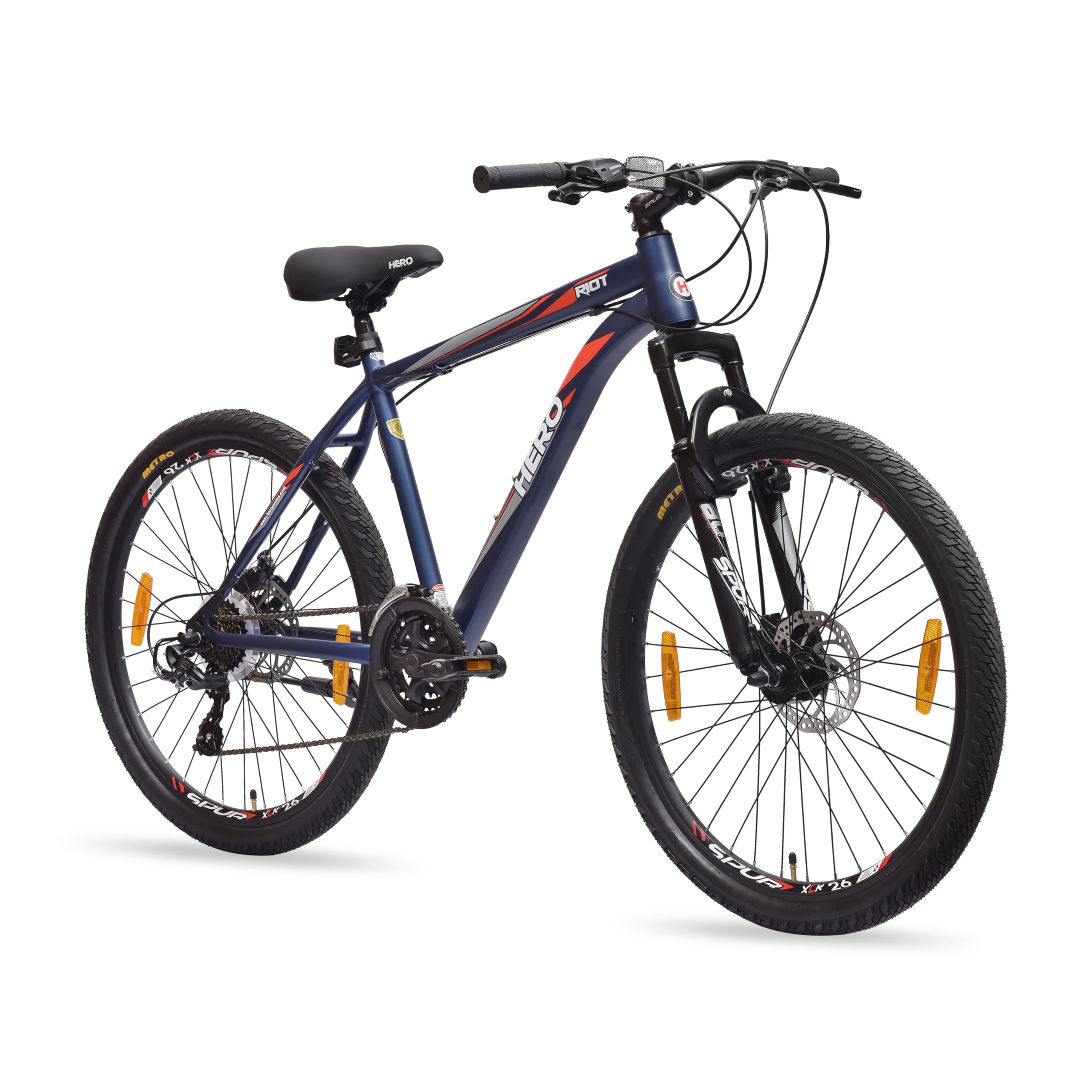 Hero Sprint Riot 26T MTB Geared Cycle 21 Speed Shimano Gears with Dual Disc Front-Suspension Multi-Speed Navy Blue Ideal Age 12+ Years for Men&Women Unisex,26 Inch,Standard-picture-37