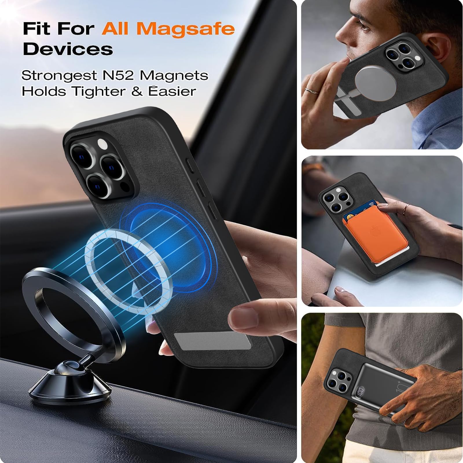 X-level Cover Magnetica per iPhone 16 Pro Max con Vetro Temperato, Compatibile con MagSafe, Silicone Antipolvere Case con Rotante Cavalletto Supporto, Protezione Custodia per iPhone 16 Pro Max -Nero