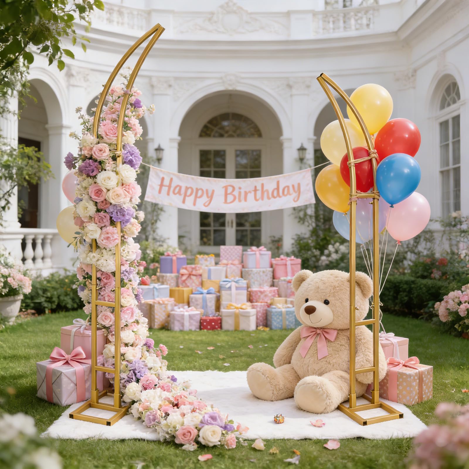 Arco de boda de metal de 1,8 x 2,1 m para decoración de cumpleaños con globos