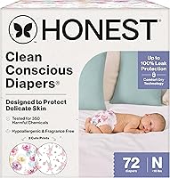 Vista 48 de The Honest Company Clean Conscious - Pañales para pieles sensibles, hasta un 100% a prueba de fugas, hipoalergénicos, estampados neutros, caja Super