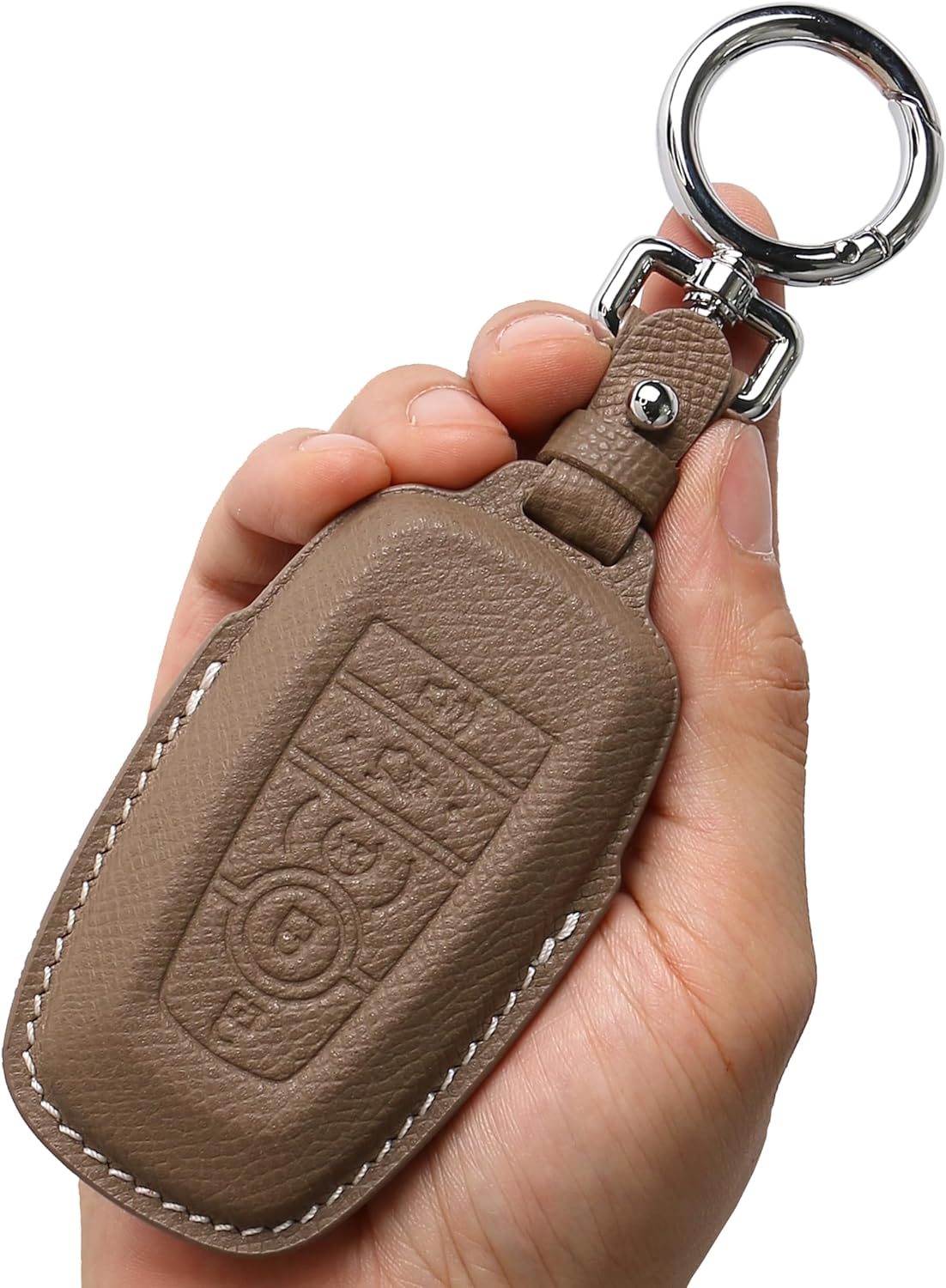 Leather Key Fob Cover with Keychain Compatible with Ford Explorer Mustang Escape F150 F250 F350 F450 F550 Edge Key (Khaki)