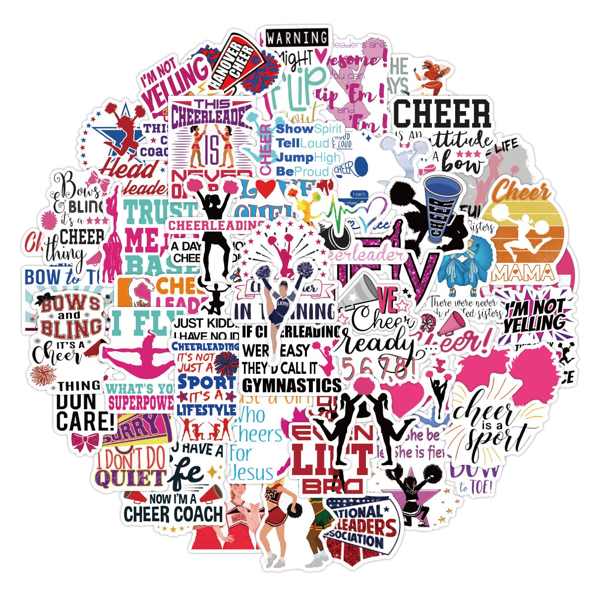 50Pcs Cheerleaders Stickers Laptop Car Scrapbook Phone Skateboard Suitcase Luggage Bike Cheerleader Stickers Vinyl Waterproof Aesthetic Personalised Stickers for Teens Boys Girls Adults Children