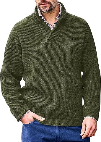 Mens Stand Collar 1/4 Button Pullover Casual Corduroy Fall Sweaters Classic Cable Knit Soft Touch Coats