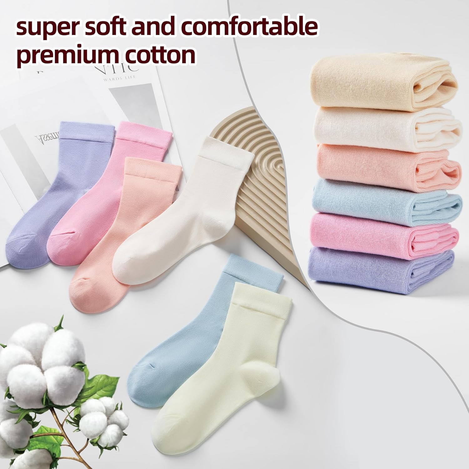 ATBITER Women's Thin Cotton Crew Socks - Soft Above Ankle Bootie Casual Dress Socks 6-Pairs - Image 5