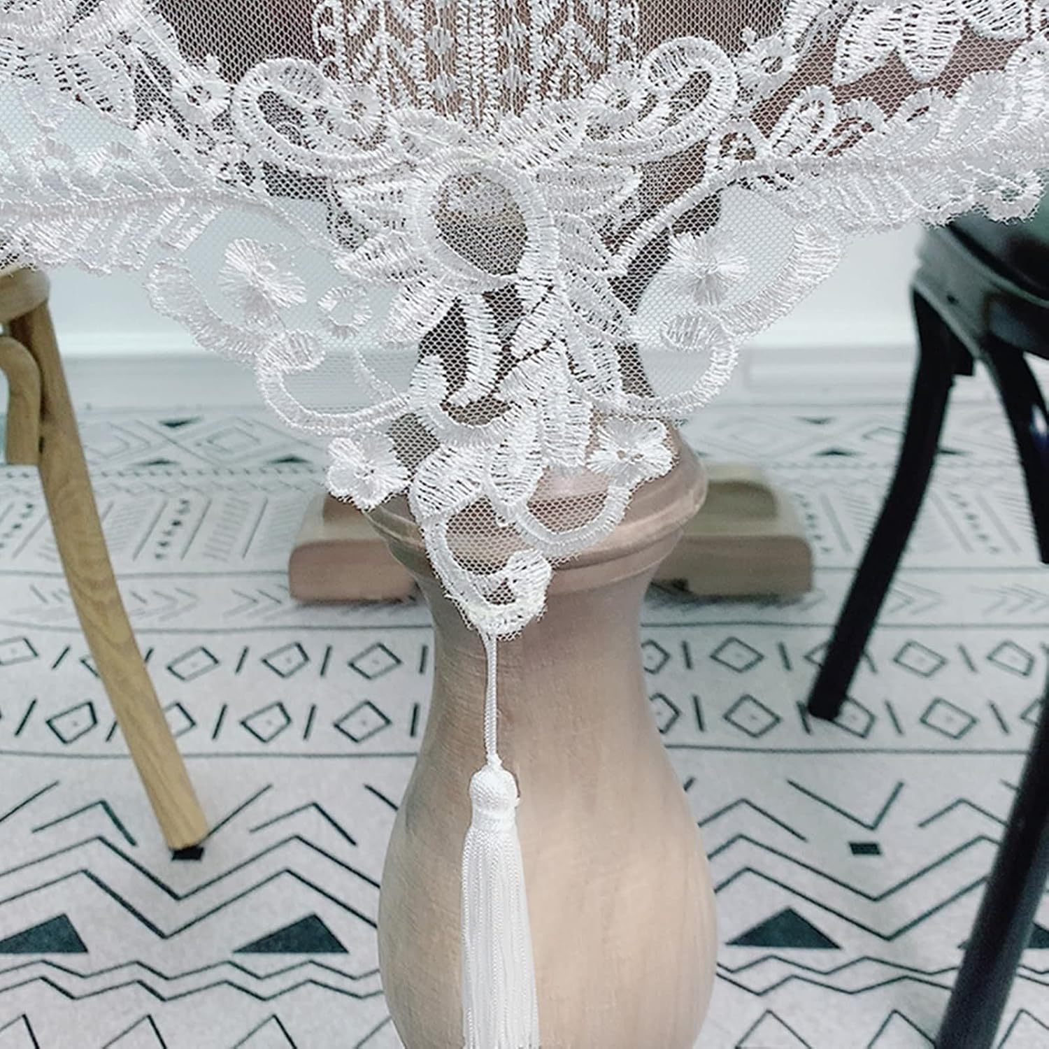 Small Table Runner Rectangle,12" x 108",Lace with Embroidery Table Runners Polyester Dining Table Running White