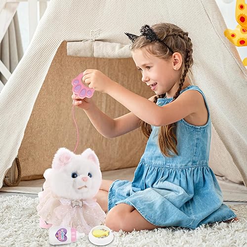 Miniatura 6 de Gato de juguete para niños, gato de control remoto controlado por voz y tacto con correa, juguete de gato que camina que puede caminar, maullido y