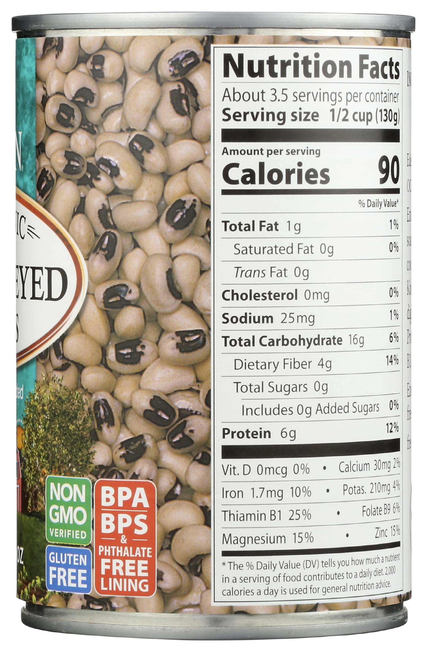 Eden Organic Black Eyed Peas, 15 oz Can, No Salt, Non-GMO, Gluten Free, Vegan, Kosher, U.S. Grown, Heat and Serve, No Preservative, Macrobiotic