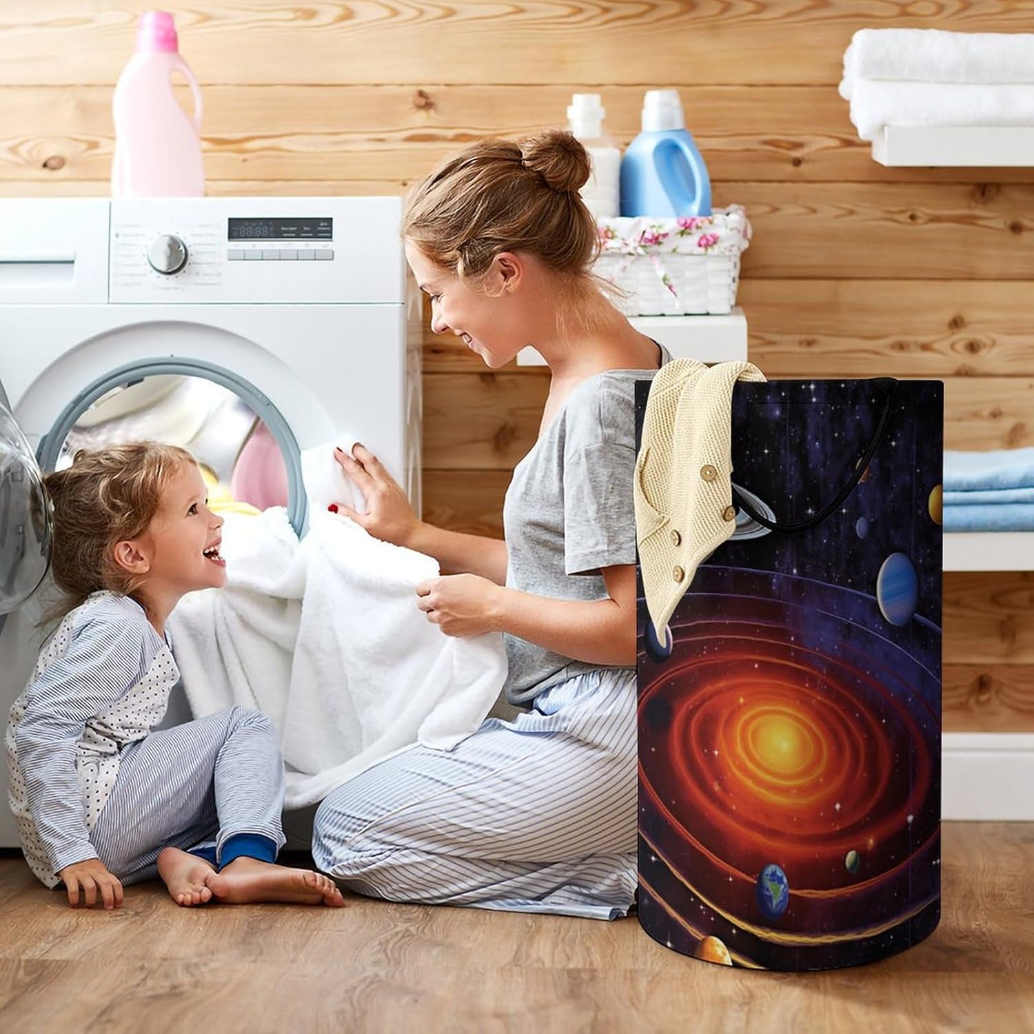Space Planetary Large Laundry Basket Laundry Hamper Bag Washing Bin Clothes Bag Collapsible Tall With Handles Travel Bathroom College, 40x69cm, style