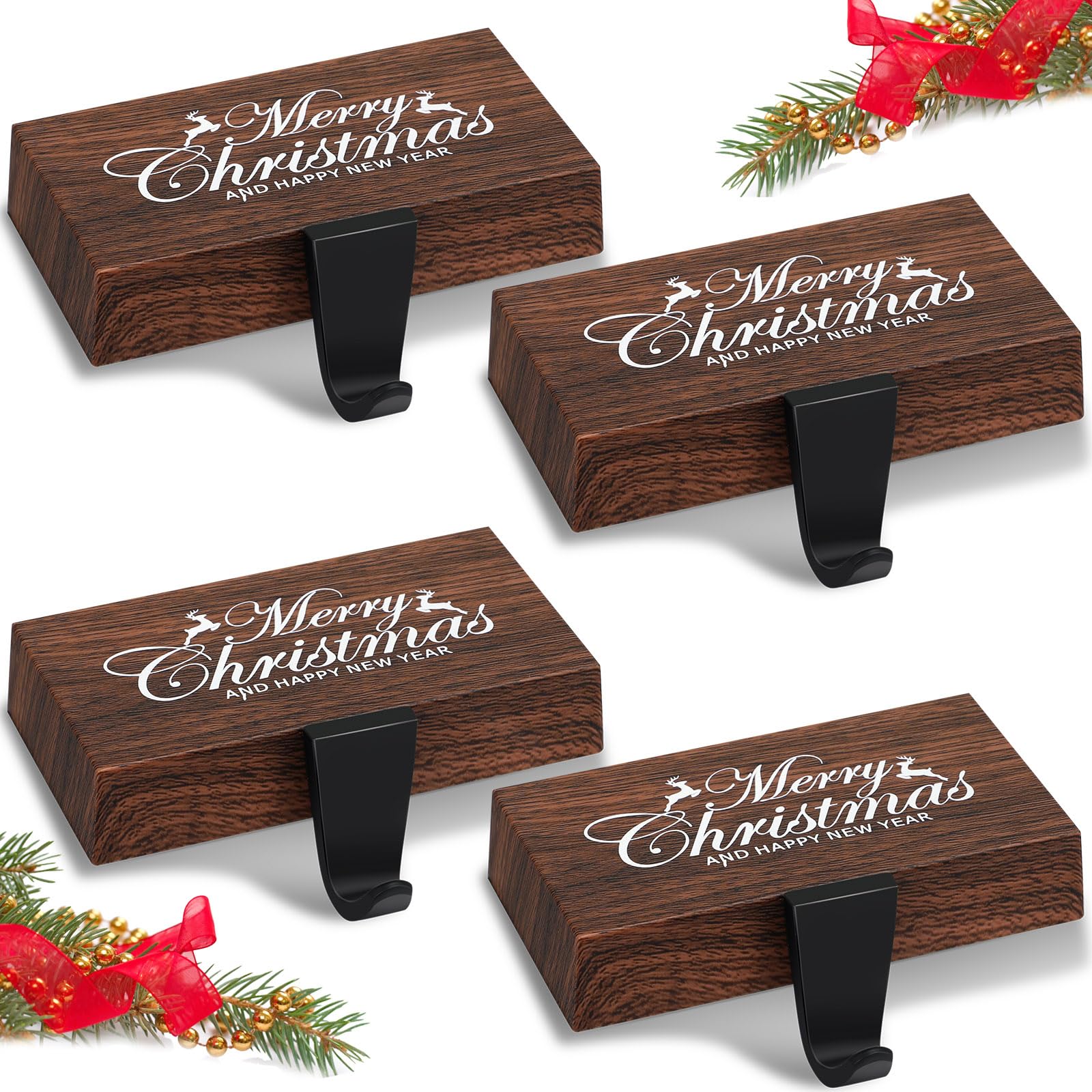 Yaocom Christmas Stocking Holders for Mantle Fireplace Stocking Hangers Weighted Stocking Holder for Xmas Holiday Party Decoration(Brown)