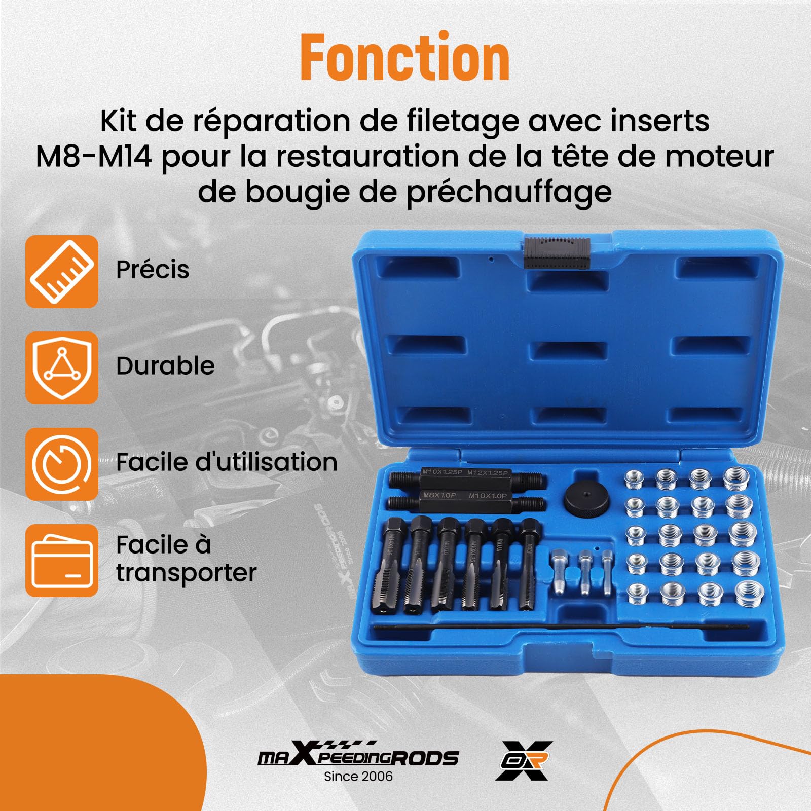 maXpeedingrods Kit de réparation de filetage de culasse de 33 pièces M8-M14