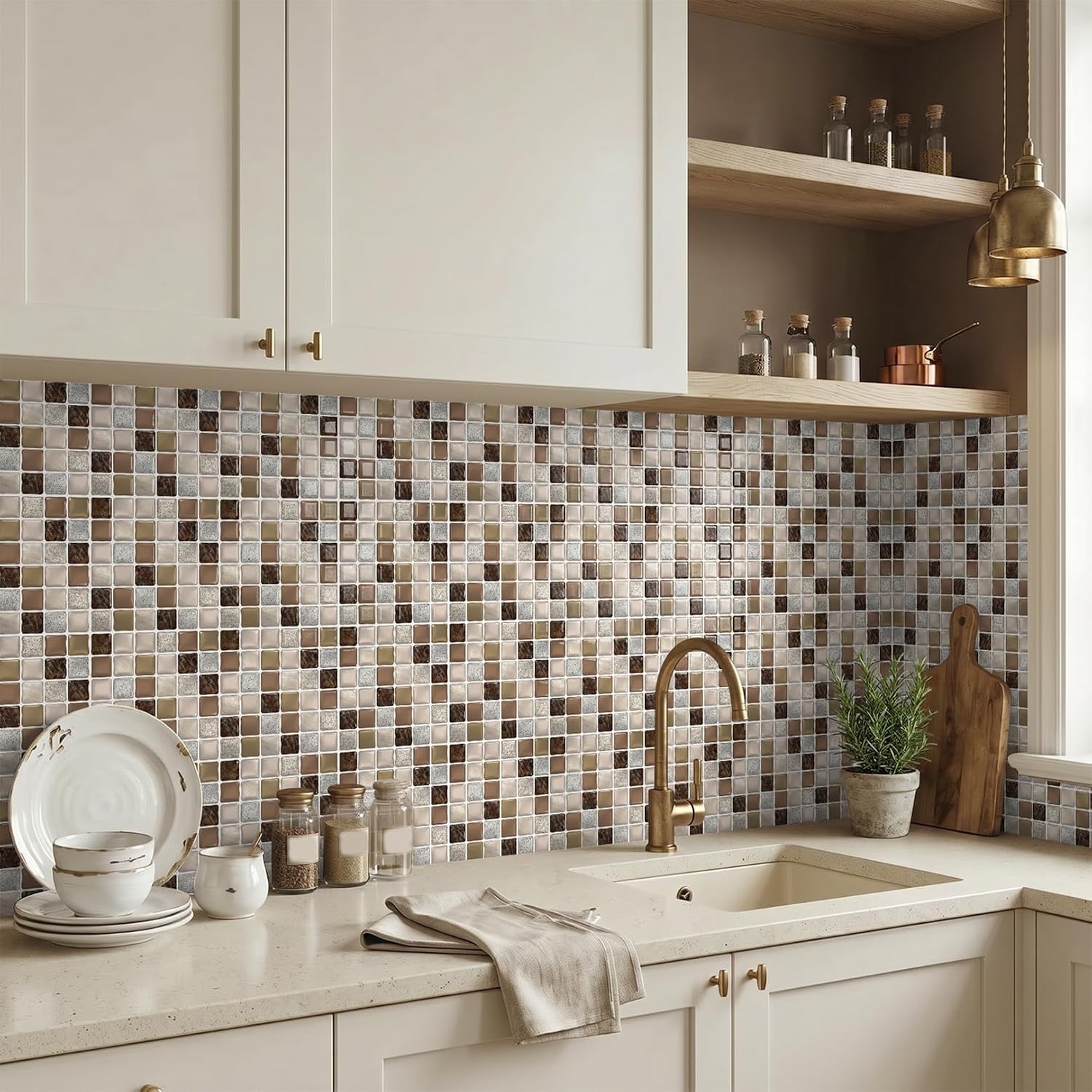 VICCI Removable Peel and Stick Wall Tiles, 20-Sheet 6x6 | Waterproof, Textured Tile Stickers, For Kitchen, Bathroom & Home Decor