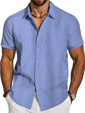 Mens Short Sleeve Button Down Shirts Casual Dress Untuckit Shirts for Men Summer Beach Wedding Vacation Shirt