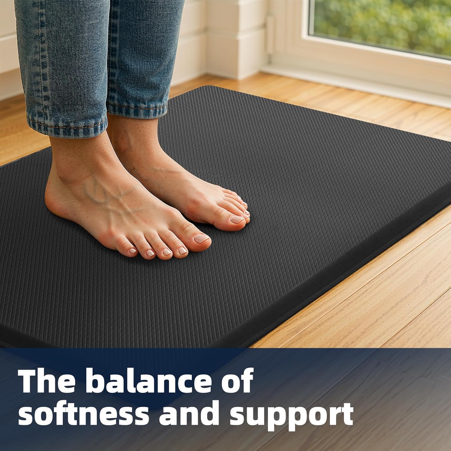 Kitchen Mat Cushioned Anti Fatigue, 0.75" Waterproof,Non Slip Kitchen Rugs, Memory Foam Comfort Mat for Standing at Home,Office,Sink,Laundry(20"x71" Black)