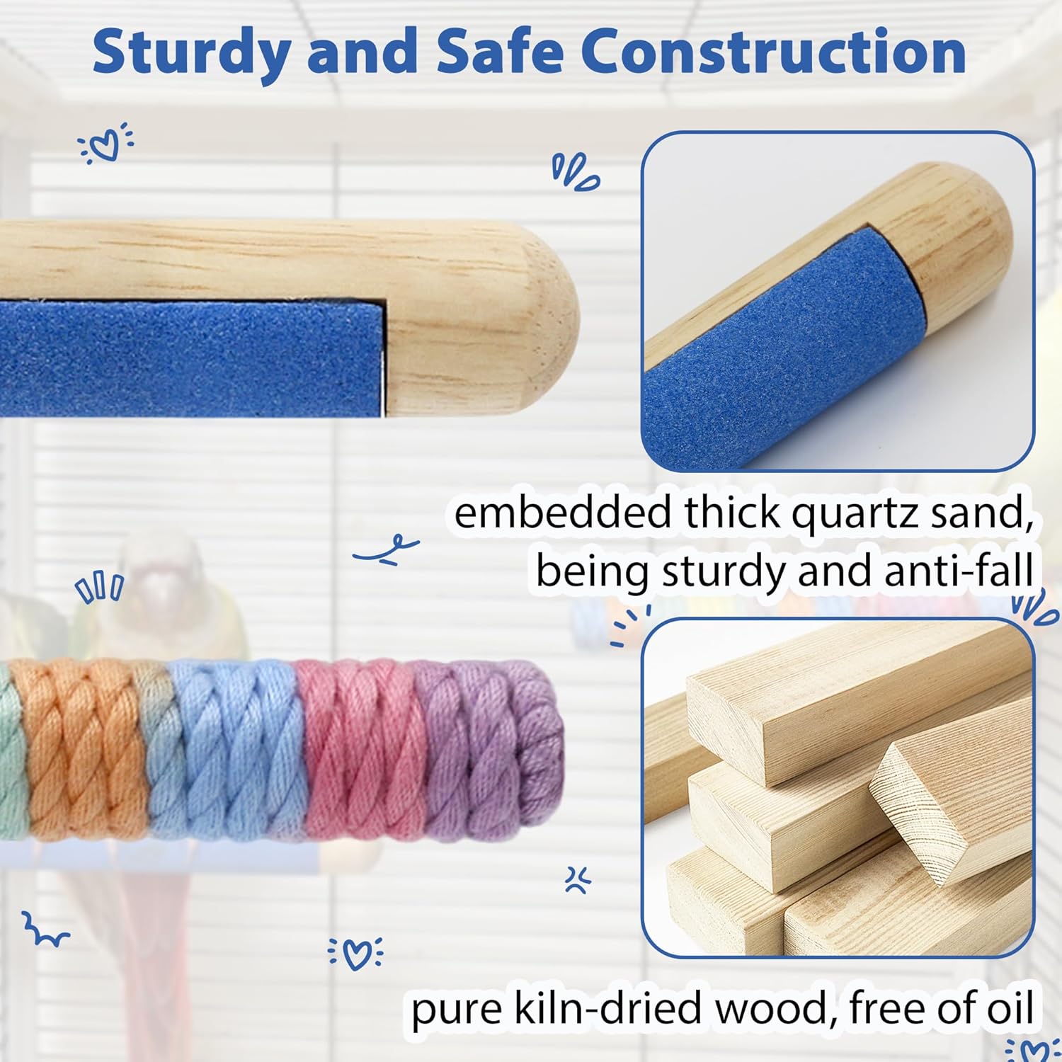 Automatic Parakeet Bird Bath with Pump & 2Pcs Bird Perch for Cage, Running Water Fountain with Embedded Quartz Claw Care for African Grey Cockatiel Conure Budgie Lovebird