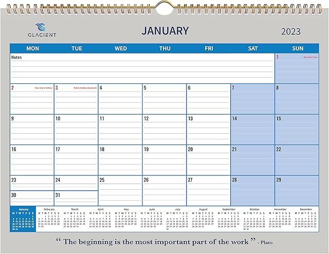 2023 Year Elegant Wall Calendar 43 x 32cm, Jan-Dec Month View, Thick Paper Big Blocks for Planning & Organising Family Office School Home by Glacient