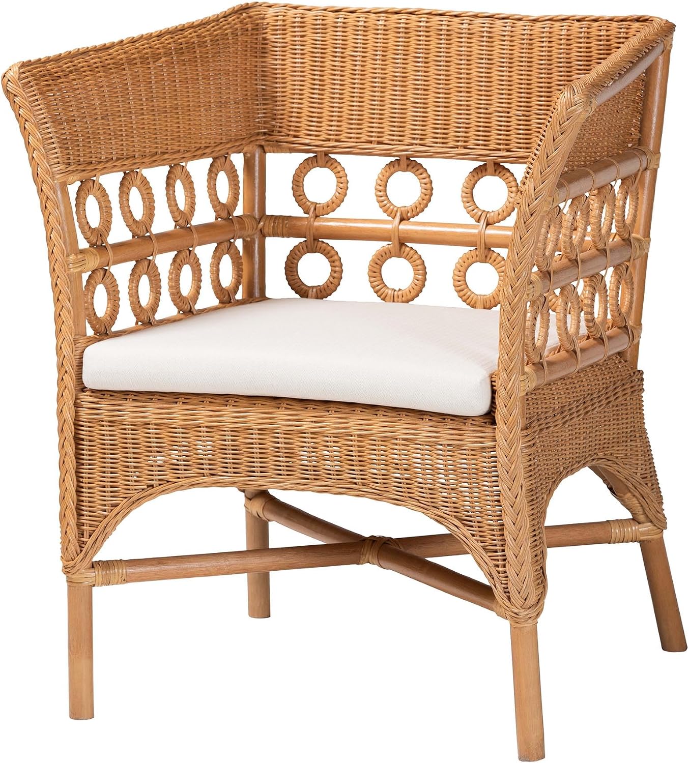 Bali & pari Oxford Natural Rattan Furniture with Braided Edges and emblished Decorative Ring Design, 3-Piece Living Room Chair Set