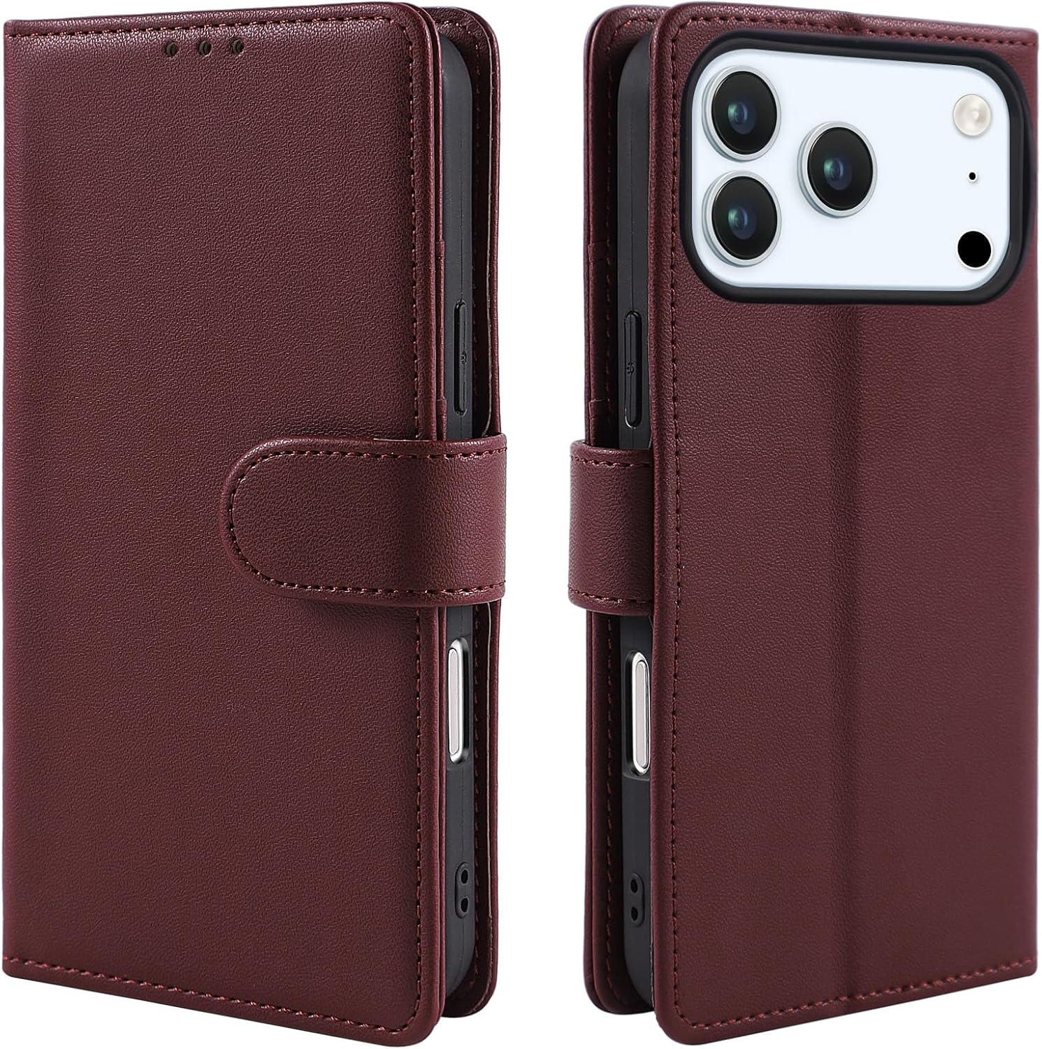 Compatible with iPhone 17 Pro Case Wallet PU Leather with RFID Blocking Card Slots Stand Function Phone Protective Cover (Burgundy)