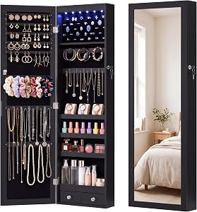 OLIXIS 6 LEDs Jewelry Armoire Cabinet with 47.2" Full Length Mirror