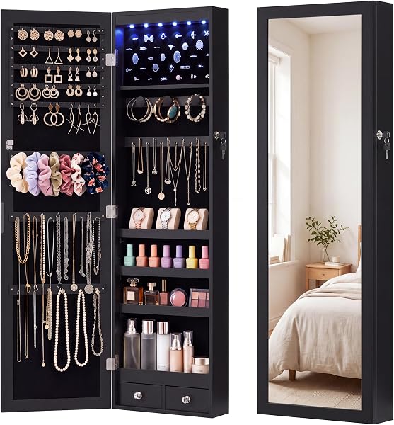OLIXIS 6 LEDs Jewelry Armoire Cabinet with 47.2" Full Length Mirror