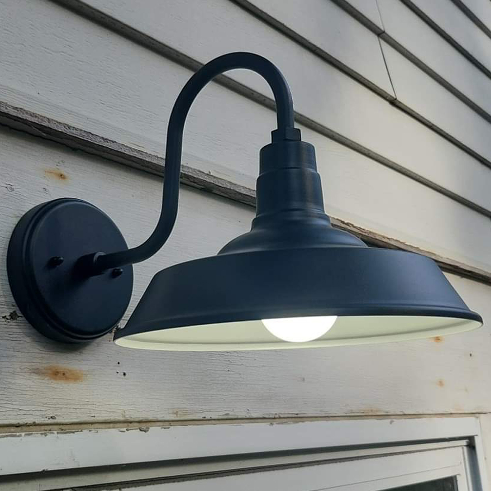 Image of Outdoor Wall Lights, 10 Inch Exterior Farmhouse Gooseneck Outdoor Light Fixture, Anti-Rust Waterproof Barn Lights Outdoor, Vintage Black Outside Wall Mount Light Fixture for Front Porch, Entryway