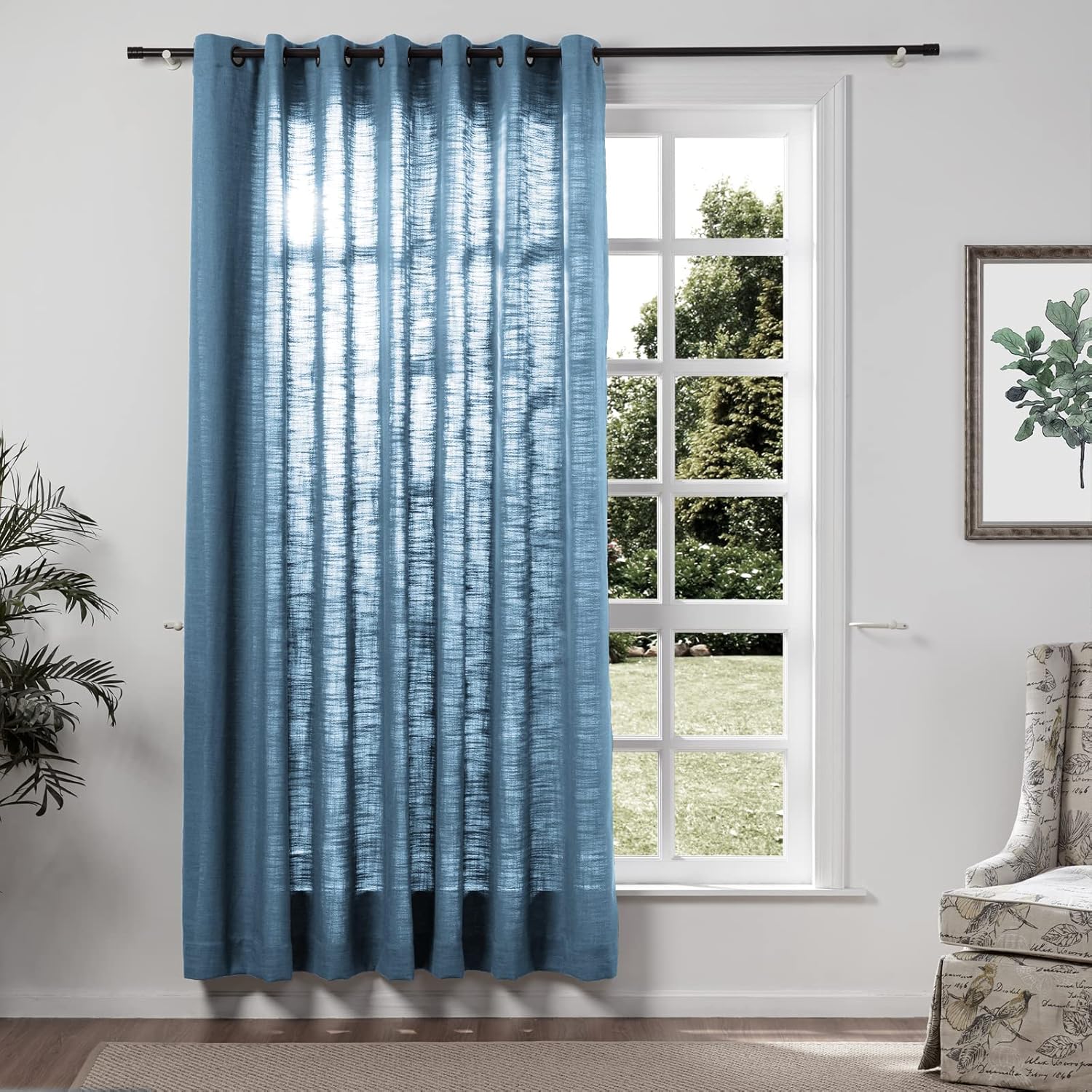 ChadMade Polyester Linen Curtain 84 Inch Length, Privacy Protection Curtain with Grommet for Bedroom, Aegean Blue 50W×84L in Tallis Collection（ 1 Panel ）