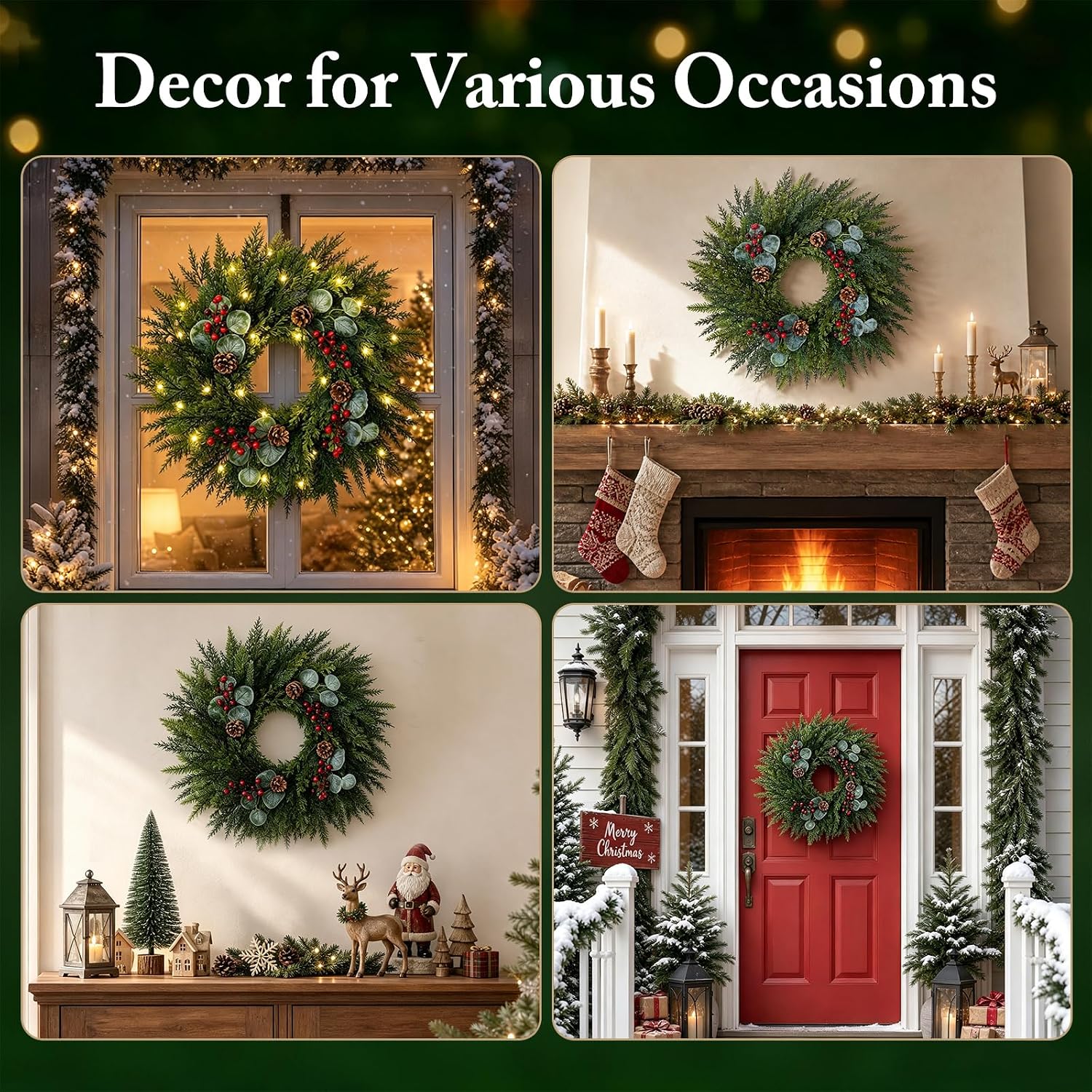 24 Inch Christmas Wreaths for Front Door-Norfolk Pine Christmas Door Wreath