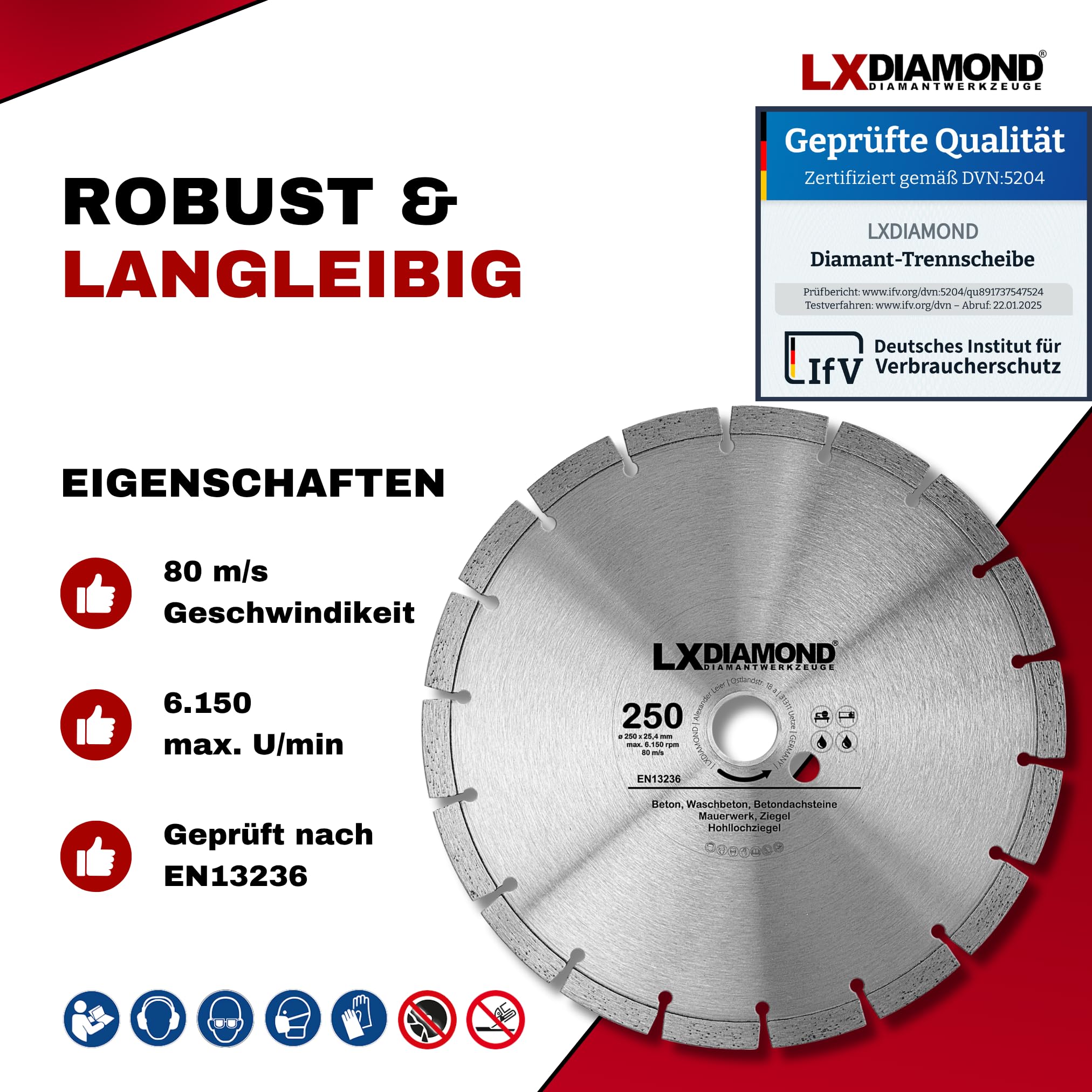 Diamant-Trennscheibe 250mm x 25,4mm - für Schneidetische, Brückensägen - Diamantscheibe zum Trennen von Stein, Beton, Ziegel, Mauerwerk - 250 mm Steinscheibe in Profi Qualität