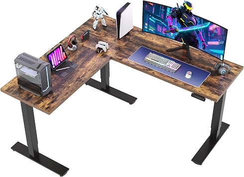 SANODESK L Shaped Standing Desk Adjustable Height, Electric Corner Standing Desk, 71 x 63 inch Sit Stand Computer Table with Splice Board, Rustic Brown