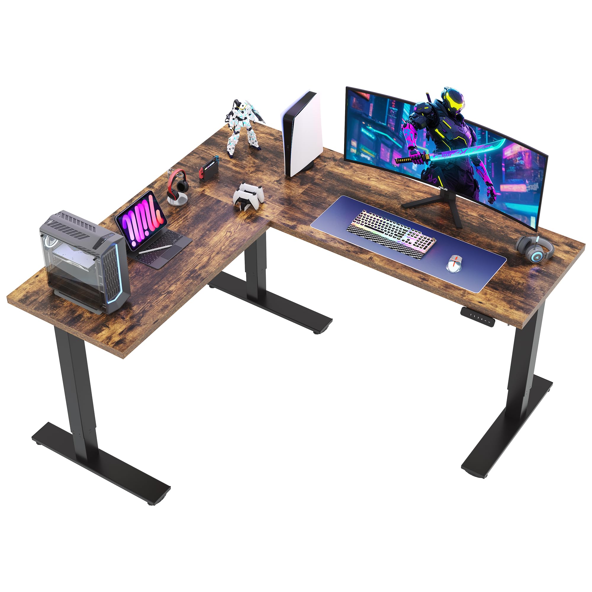 SANODESK L Shaped Standing Desk Adjustable Height, Electric Corner Standing Desk, 71 x 63 inch Sit Stand Computer Table with Splice Board, Rustic