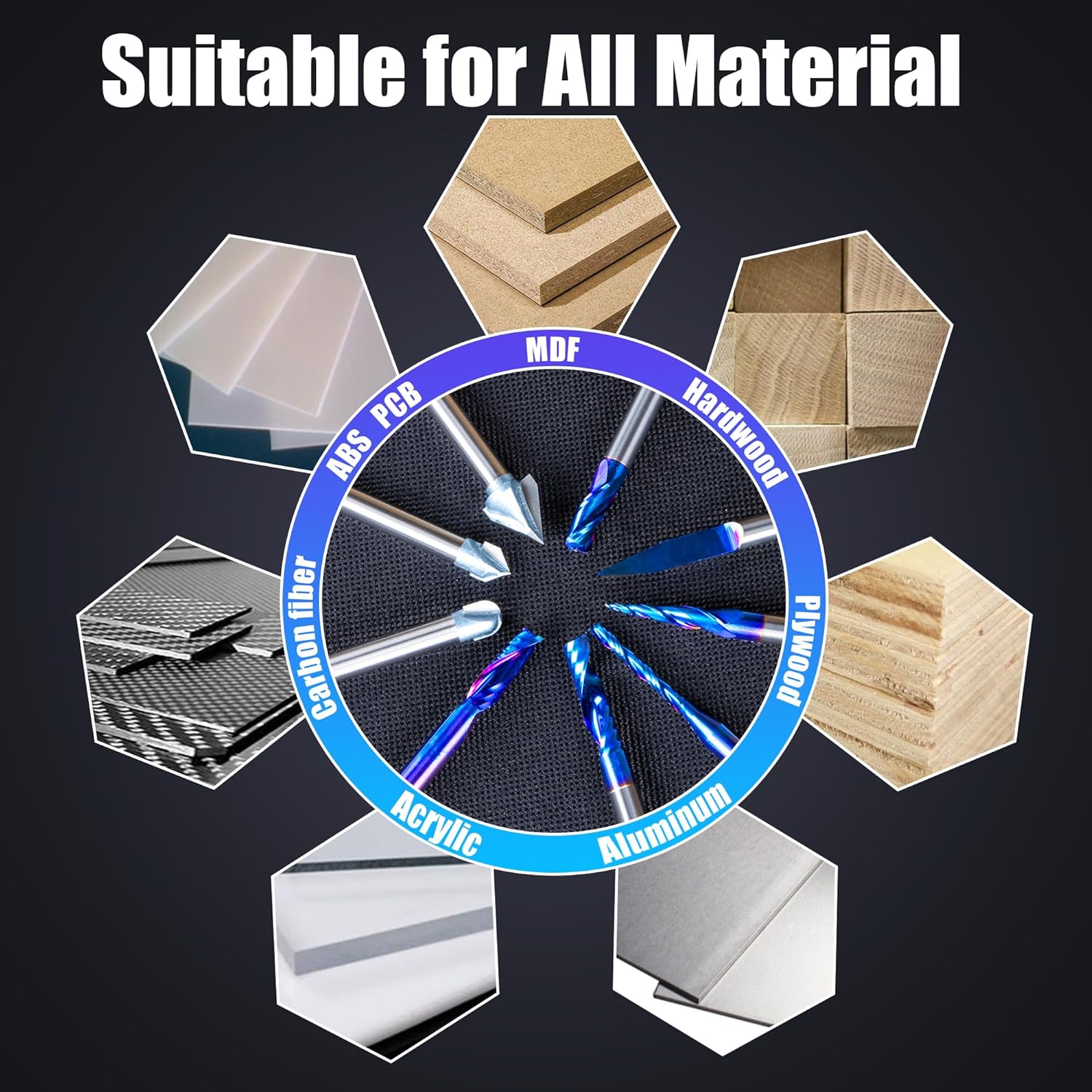 FoxAlien 1/4" Shank 3D Carving Router Set - V-Groove, Spiral End Mills, Tapered Bit for Wood Relief Carving, Woodworking, Lettering (10-in-1) - Includes 1/4" ER11 Collet