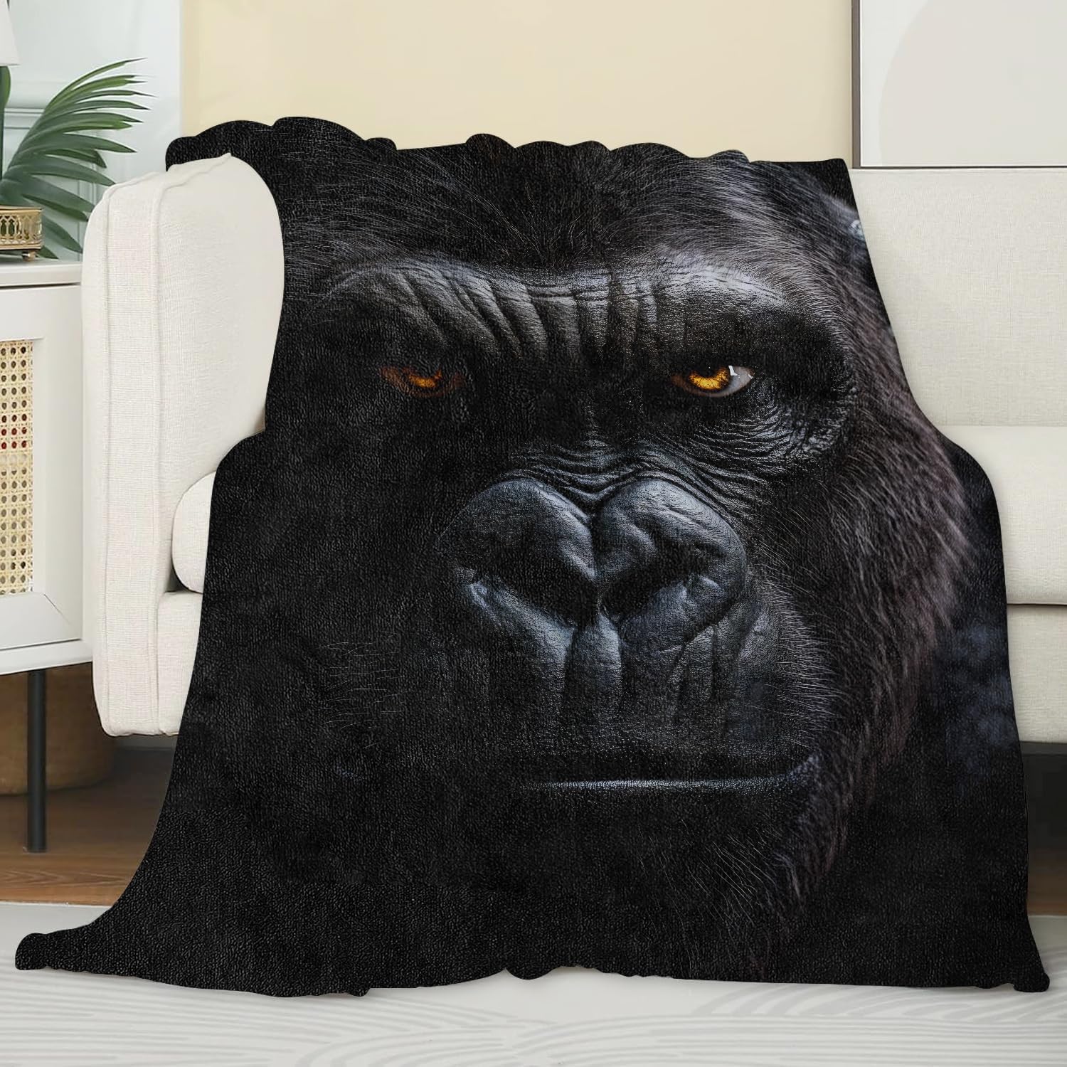Gorilla Blanket for Adult Kids, Gorilla Decor Gifts for Sofa Couch Bed Living Room Soft, Flannel Gorilla Throw Decoration Soft Warm Lightweight Cozy 60" x 50" - Image 3