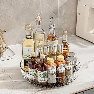 Lazy Susan Rotating Organizer – Clear Turntable for Kitchen Cabinets, Spice Rack, Refrigerator, Bathroom & Countertop Storage
