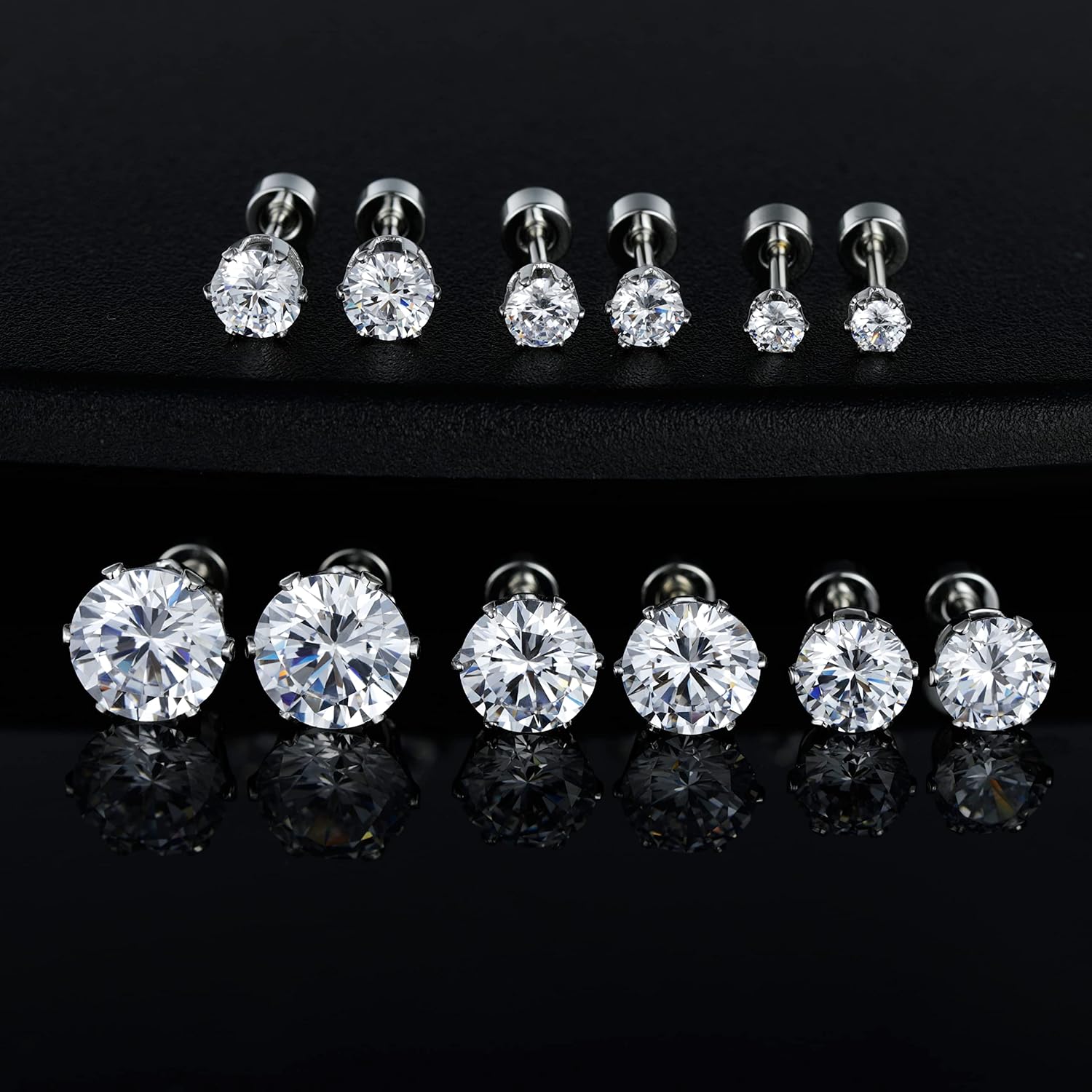 VOLUKA Cubic Zirconia Stainless Steel Screw Flat Back Earring - Hypoallergenic Stud Earrings for Women & Men - 316L Titanium CZ Stud Earrings for Nickel-Free, Trendy & Elegant