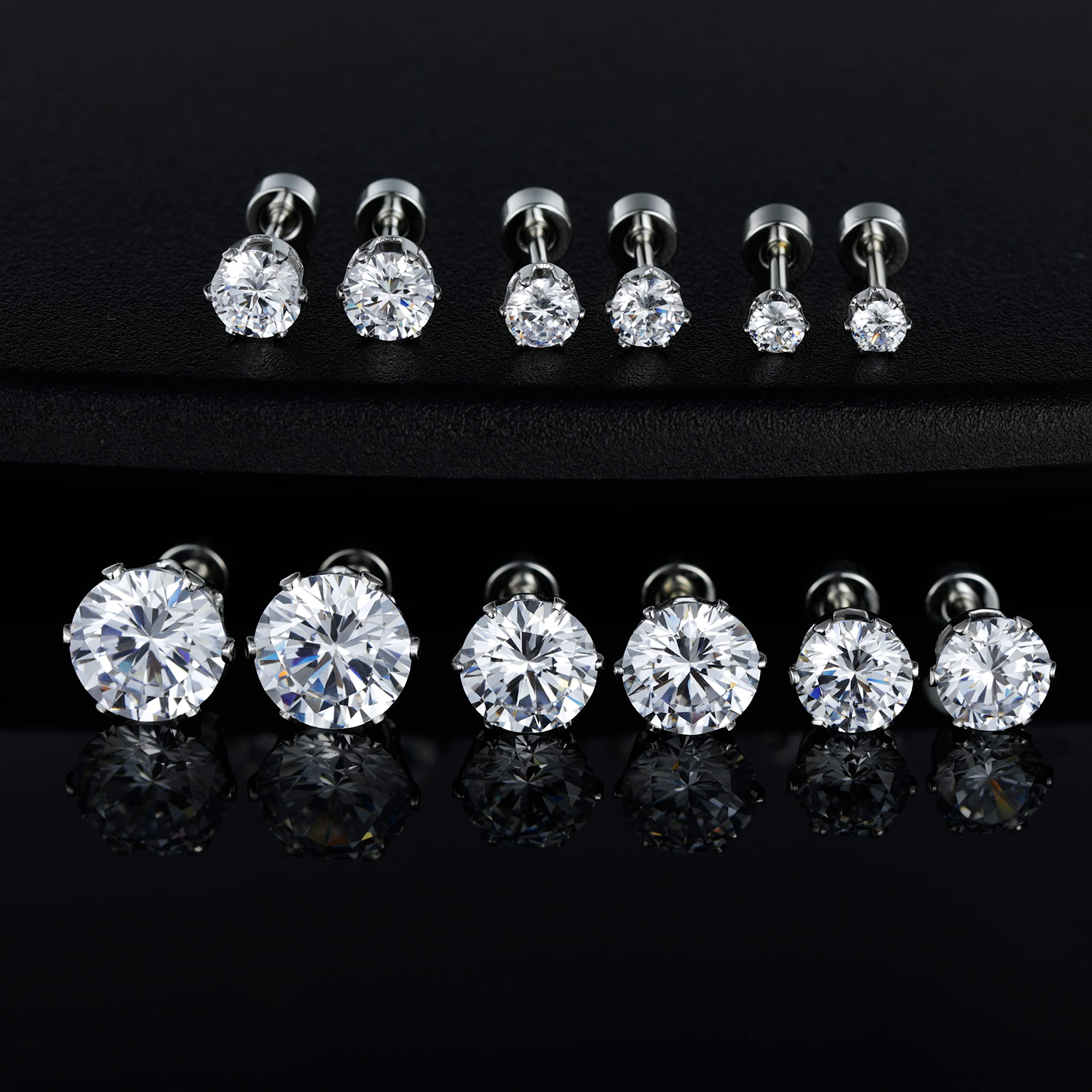 Aretes de tuerca de acero inoxidable con circonita cúbica, hipoalergénicos para mujeres y hombres, aretes de tuerca de titanio 316L sin níquel, modernos y elegantes, Circonita cúbica, Circonia 8