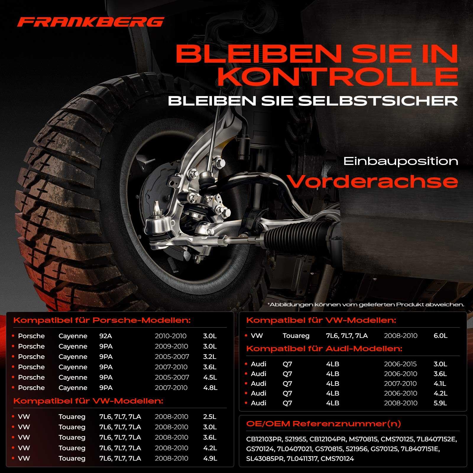 Frankberg 4 brazos de control con rótulas + 2 bieletas estabilizadoras | 7L0411317, GS70815; Compatible con: C.a.y.e.n.n.e 92A, C.a.y.e.n.n.e 9PA, Q7 4LB, T.o.u.a.r.e.g 7L6 7L7 7LA