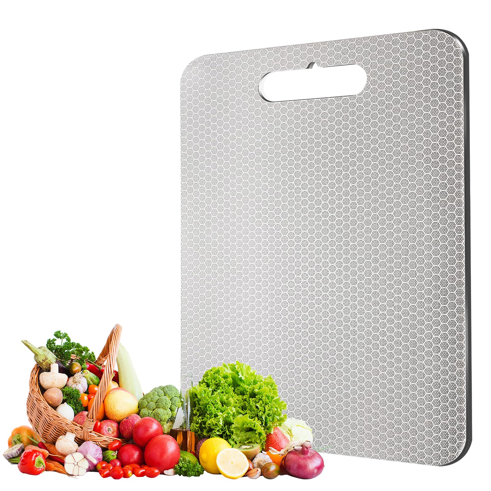 Tagliere in acciaio inox alimentare, Tagliere Acciaio Extra Large, 50 * 30 cm Spianatoia Acciaio Inox, Motivo a Nido d'ape Resistente ai Graffi, Igiene Antibatterica, Essenziale Accessori Cucina