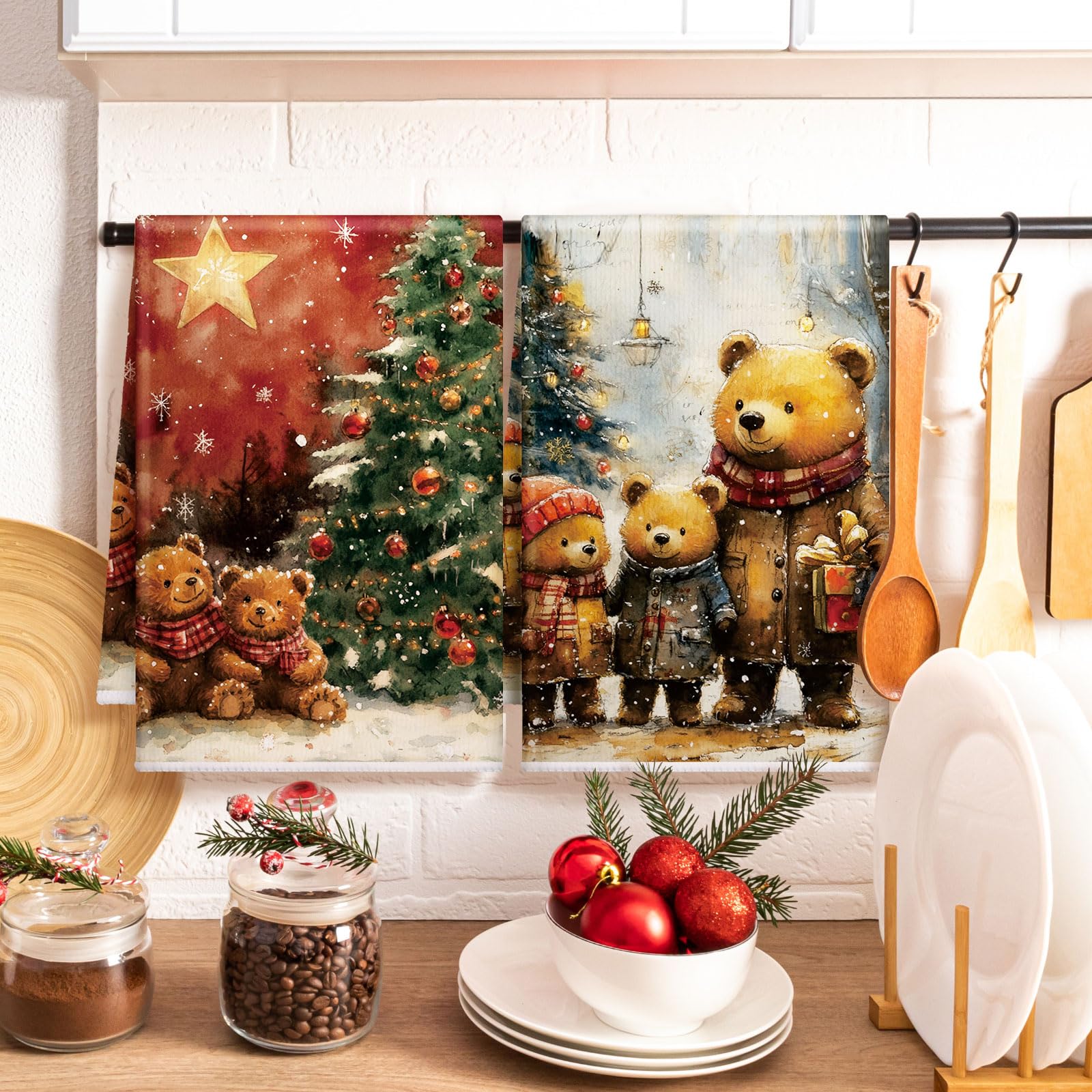 Bencailor 16 paños de cocina de Navidad reutilizables, de fibra ultrafina, suaves, de secado rápido, para cocina, vacaciones, absorbentes, 16 x 24 pulgadas (bonitos)