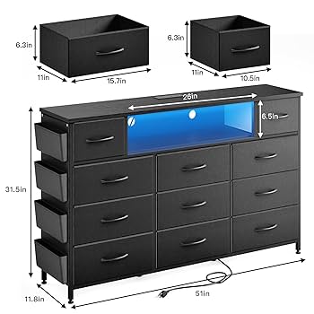 BYCRUISE FAN STORAGE ホワイト　ワッペンセット Amazon.com: Fixwal Black Dresser for Bedroom with 11 Drawers