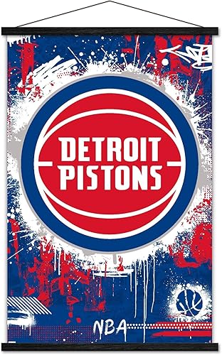 Trends International NBA Detroit Pistons - Póster de pared con logotipo Maximalist 23 con marco magnético