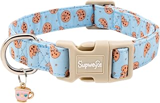 Cute Dog Collar for Small Medium Large Dogs, Blue Cookie Pattern S | Male dog collar, cute blue puppy collar for boy and girl dogs, summer collar for small medium large dogs