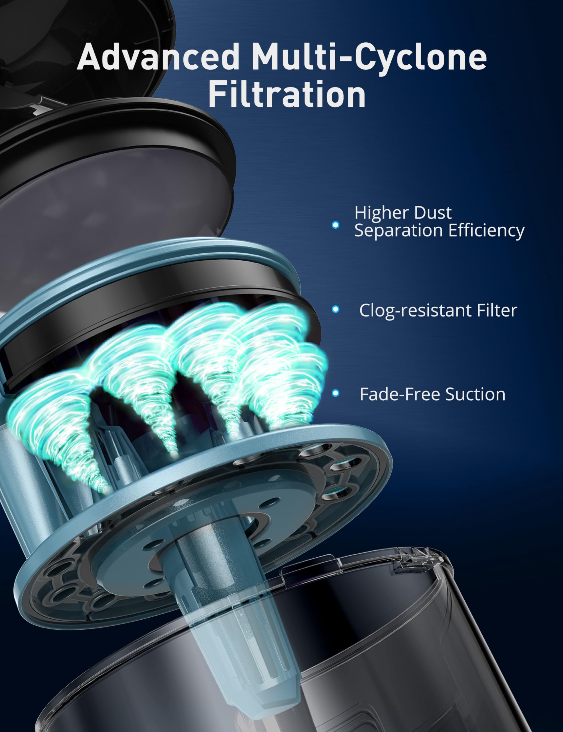 Aspiron 1700W Canister Vacuum Cleaner, 45Kpa Bagless Vacuum Cleaner, Multi-Cyclonic Filtration, 2 Anti-Allergen HEPA Filters, 3.5QT Dust Cup, 4 Tools, Corded Vacuum for Hard Floor, Pet Hair, Cerulean - 5