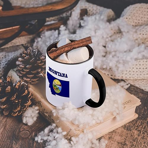 Miniatura 6 de 3dRose mug_58747_4 "Montana state flag in the outline map and letters for Montana" Taza negra de dos tonos, 11 oz, multicolor