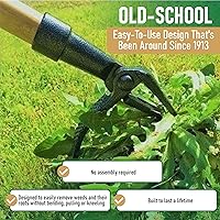 Vista 3 de Grampa's Weeder - El extractor de malezas de pie original con mango largo - Hecho con bambú real y diseño de cabeza de acero de 4 garras - Elimina