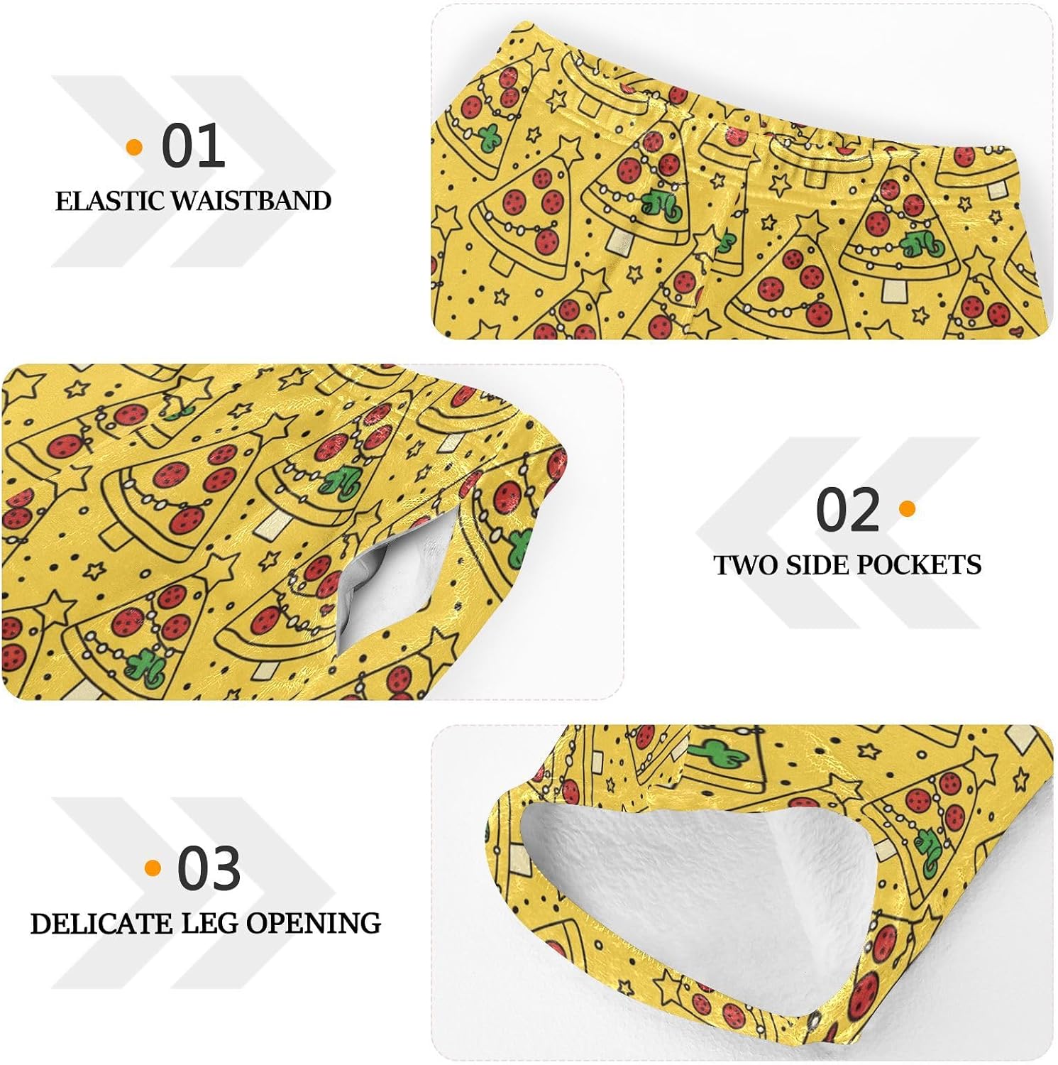 Christmas Yellow Print Plush Pajama Pants Sleepwear Bottoms Lounge Fleece Pants with Elastic Waist, S-XL