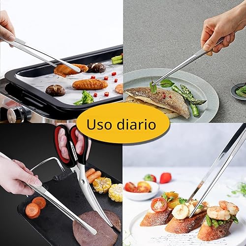 Miniatura 5 de JETKONG 2 pinzas de cocina de 12 pulgadas, pinzas de cocina finas, pinzas de cocina extralargas de acero inoxidable (plateado)