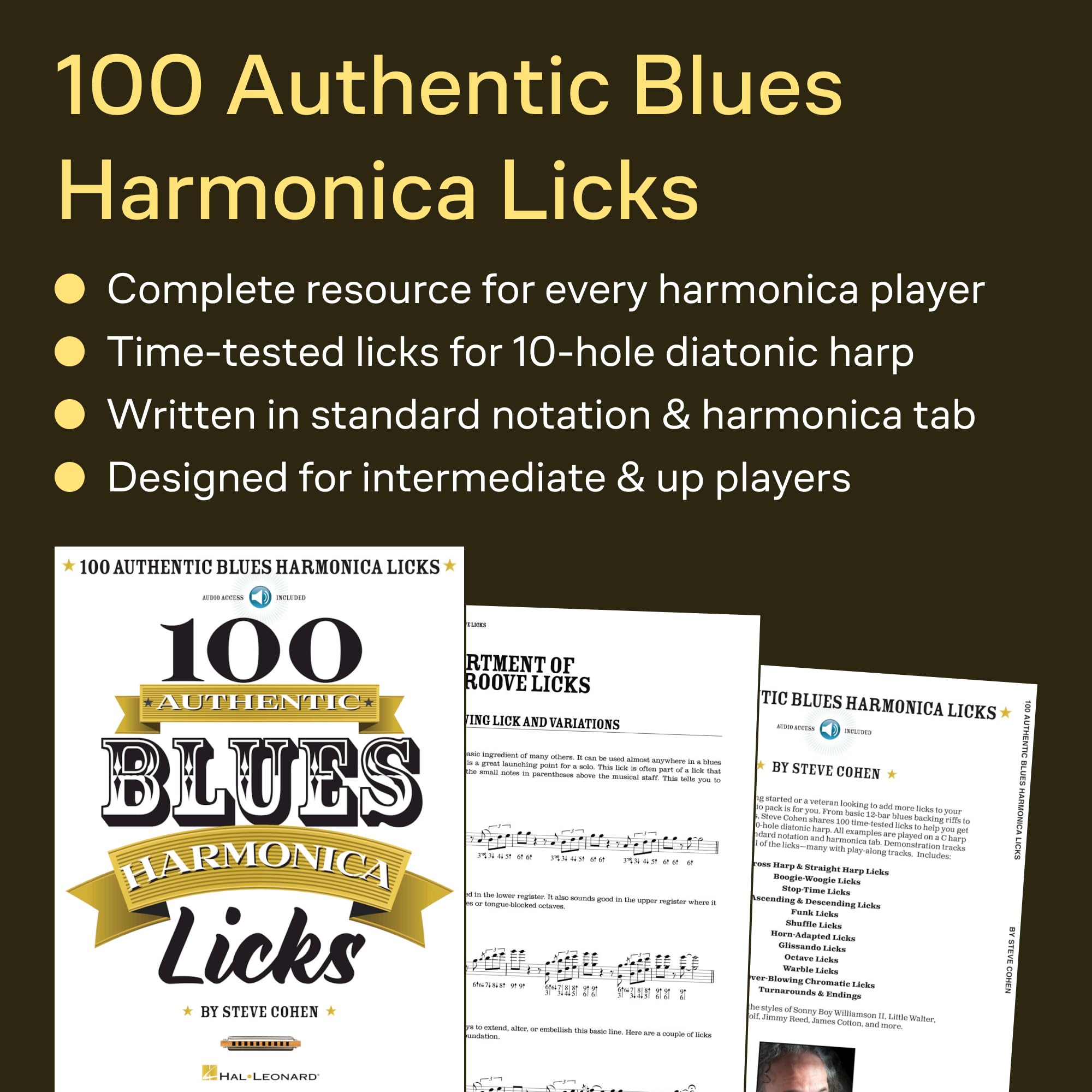 100 Authentic Blues Harmonica Licks Harmonica + acceso de audio en linea
