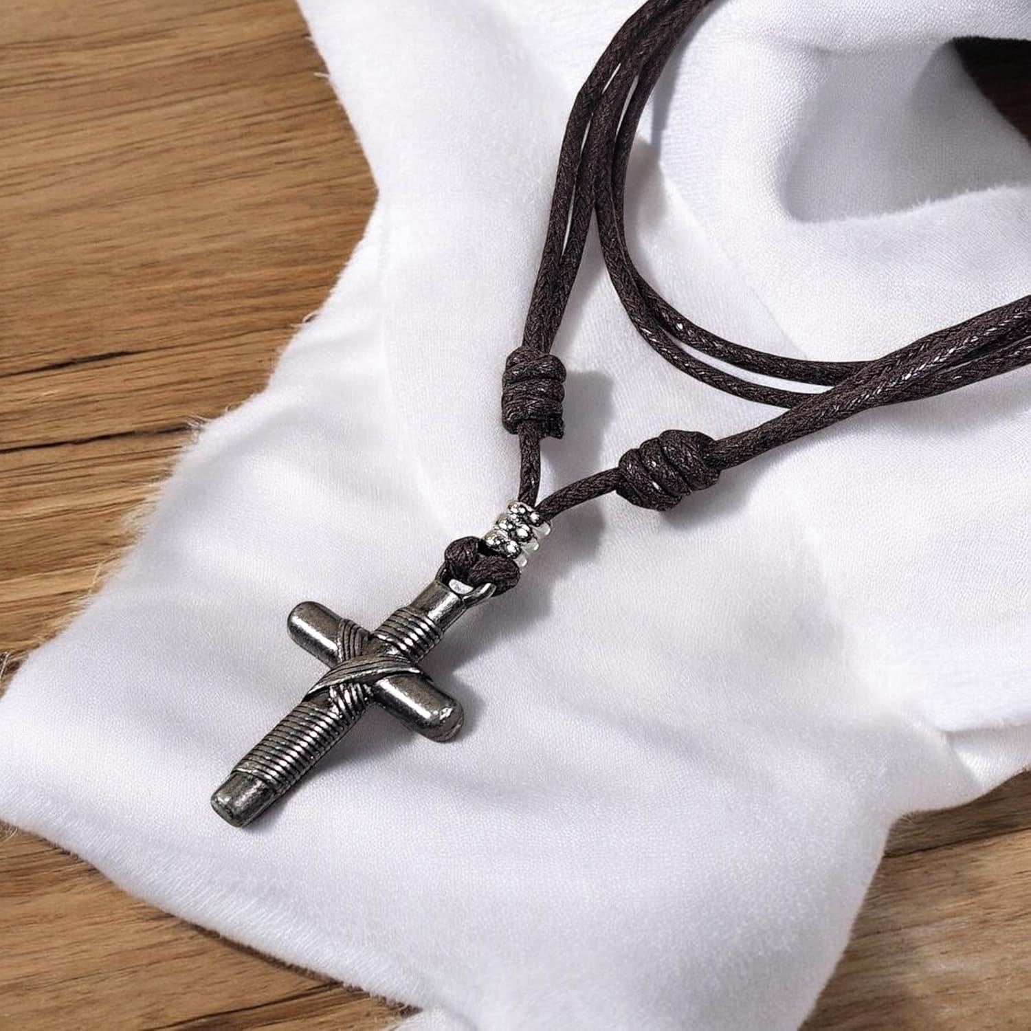 BlueRica Wrapped Cross on Adjustable Cord Necklace - Image 3