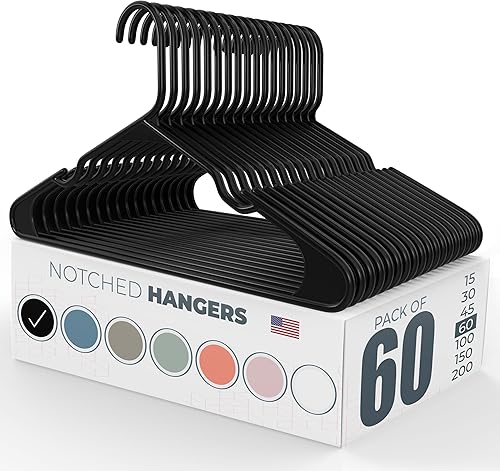 Paquete de 60 perchas de plástico fabricadas en Estados Unidos a granel  Paquete de 20, 30, 50, 100 unidades disponibles  Perchas de ropa para